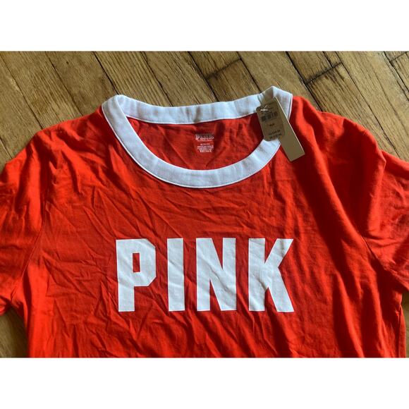 PINK NWT Victorias Secret Short Sleeve Shirt Orange Womens Medium - Picture 2 of 5